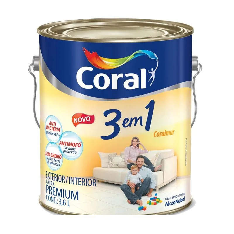 Tinta acrílica fosca Premium 3 em 1 pérola 3,6L Coral