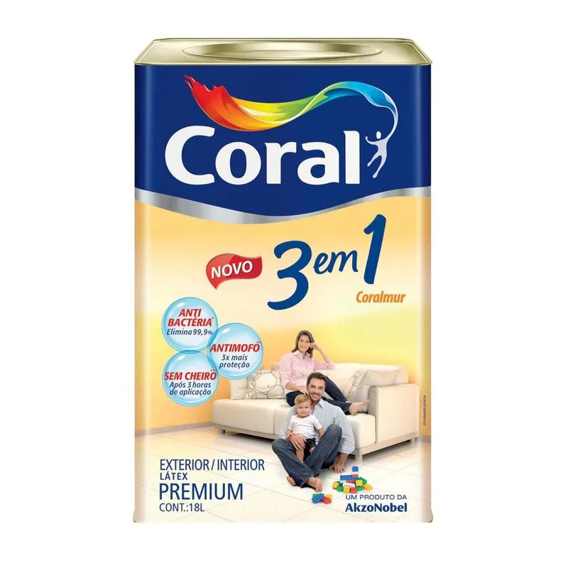 Tinta acrílica fosca Premium 3 em 1 pérola 18L Coral