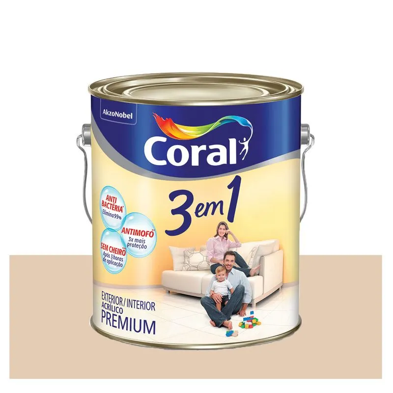 Tinta acrílica fosca Premium 3 em 1 areia 3,6L Coral