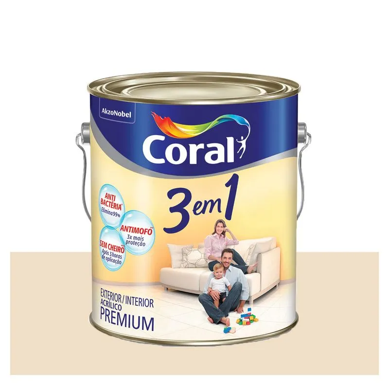 Tinta acrílica fosca Premium 3 em 1 palha 3,6L Coral