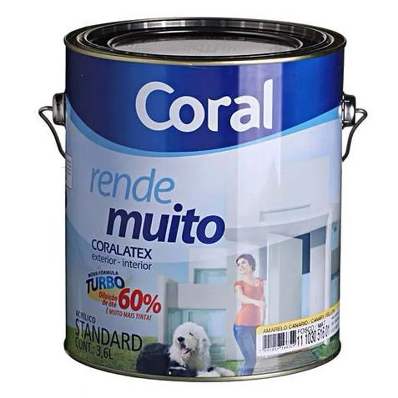 Tinta Acrílica Rende Muito Amarelo Canário Fosco 3,6L
