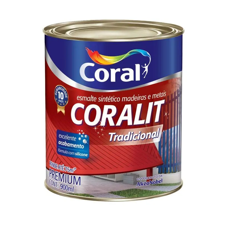 Tinta Esmalte Sintético Premium para Madeiras e Metais Acabamento Acetinado Marfim 900ml Coral