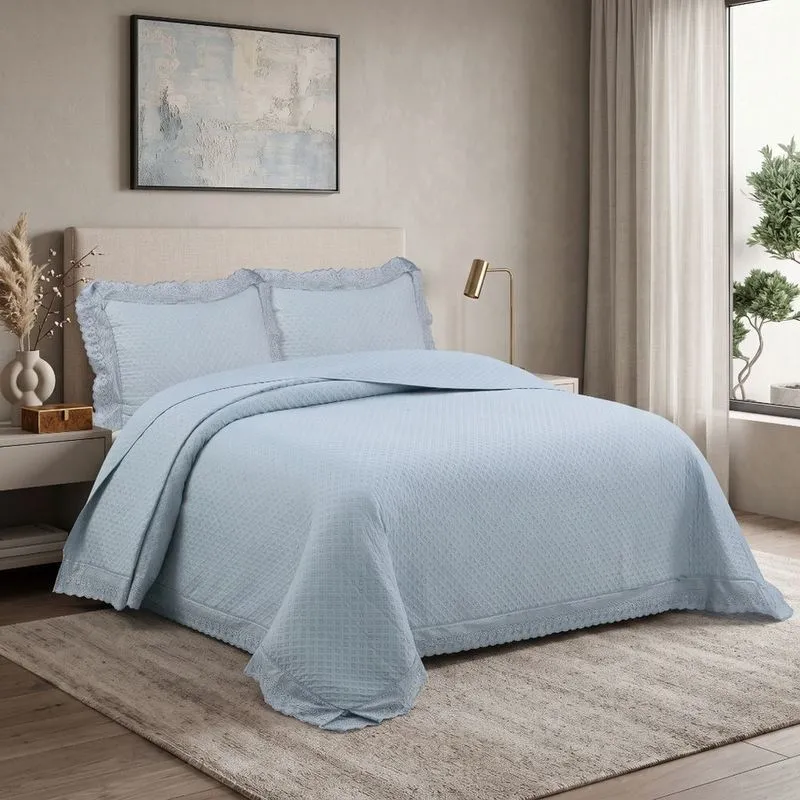 Colcha Queen Renascença 3 Peças 100% Poliéster Macia com Detalhes Rendados Laise Barra Camesa Colcha Queen Renascença 3 Peças 100% Poliéster Macia com Detalhes Rendados Camesa