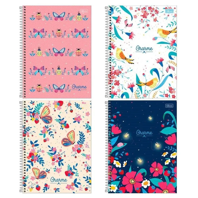 Caderno Espiral Tilibra Universitário Capa Dura Charme 20 Matérias 320 Folhas - Embalagem Com 2 Unidades