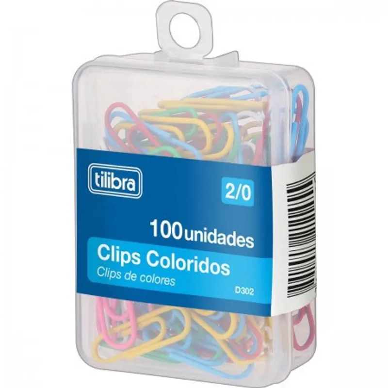 Clipes para Papel tilibra Cores Sortidas 2/0 - 100 Unidades