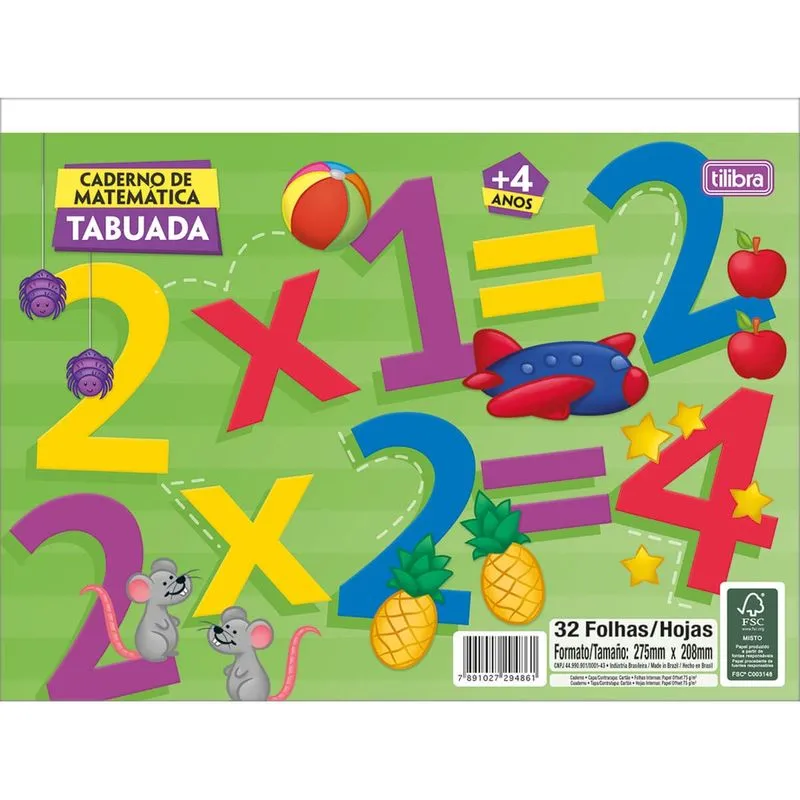 Caderno 20FL tilibra tabuada alfabeto