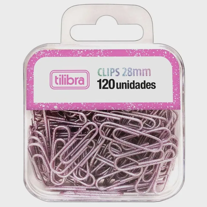 Clips para Papel 28mm Pink com Glitter Tilibra 120 Unidades