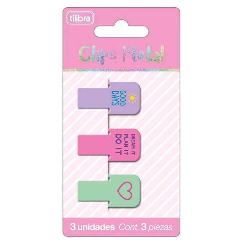 Clips Tilibra Metal Decorado 3 Unidades Coleção Good Days