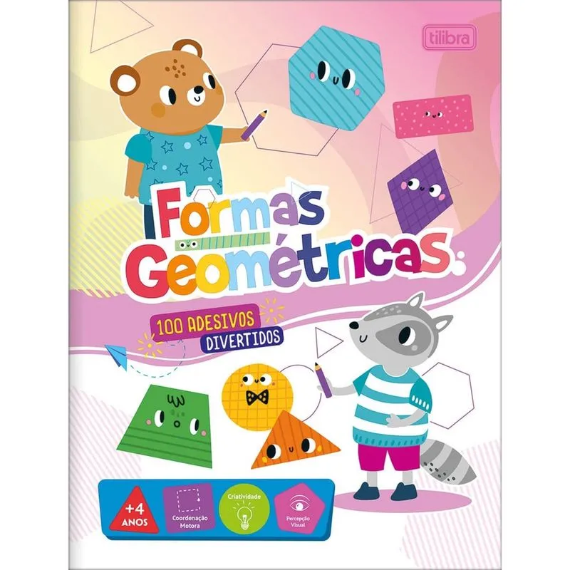 Livro Cartilha para Pintar Aprender Atividades Formas Geométricas + 100 Adesivos Tilibra