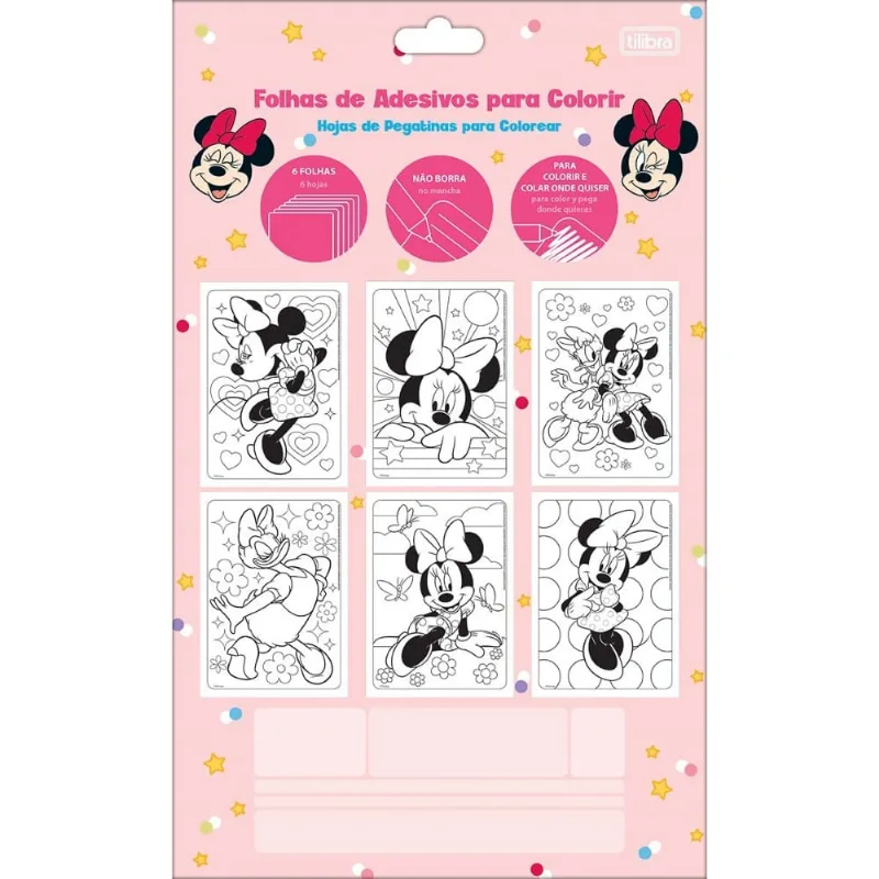 Folha De Adesivo Para Colorir Minnie 6 Folhas Tilibra