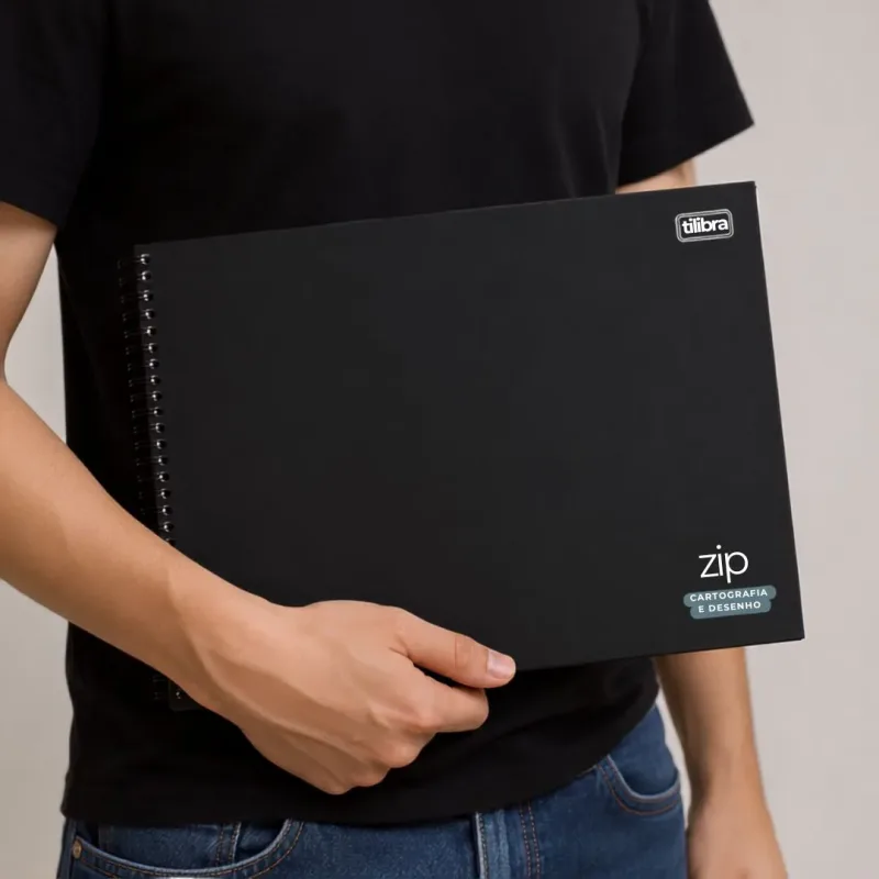 Caderno Cartografia e Desenho Zip 80 folhas Preto