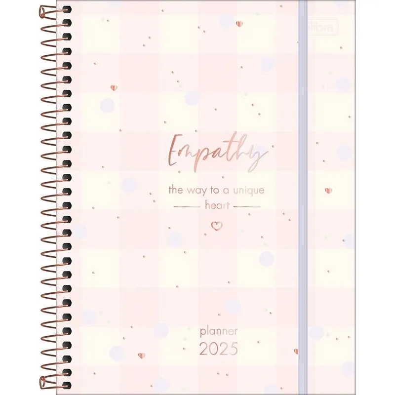 Tilibra - Planner Espiral 17,7 X 24 Cm Soho 90 G 2025 - Xadrez Rosa Bola Lilás Empathy