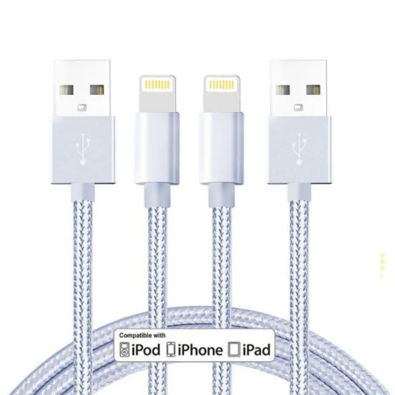 Cabo de Dados e Sincronismo em Nylon para iPh0ne e lPad 3 Mts Prata