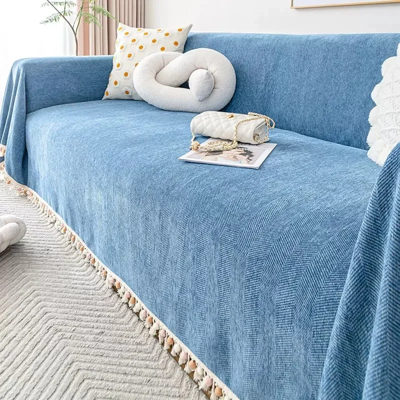 Capa para Sofá Azul Chenille Chevron Universal com Cobertura Total Lenogue Azul / 180 x 130 cm
