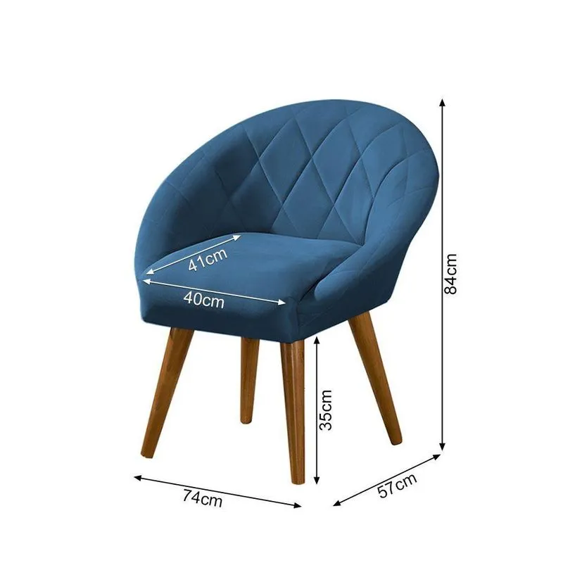 Kit 4 Poltronas Canastra Decorativa Para Recepção Estofado Veludo Azul Pés Palito - Azul