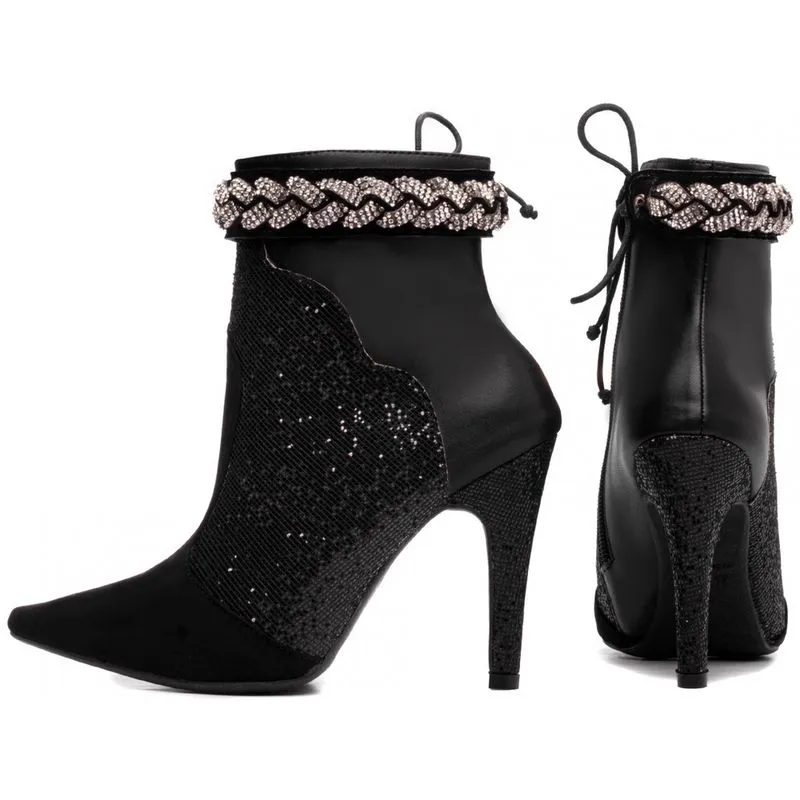 Bota Feminina Salto e Bico Fino Glitter Preta Torricella