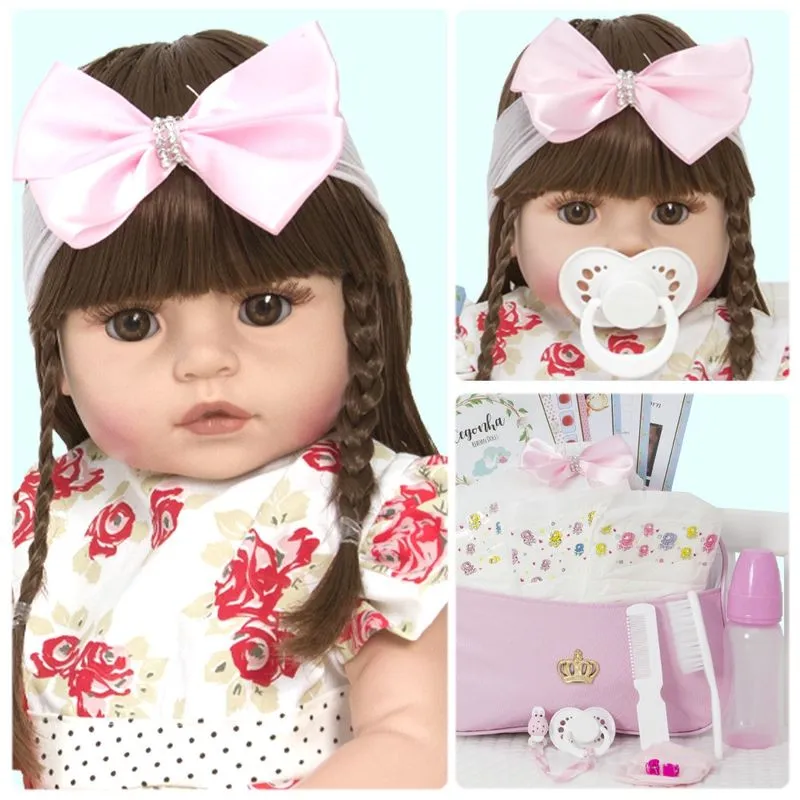 Boneca Estilo Reborn Recem Nascida Silicone Com Lindos Itens