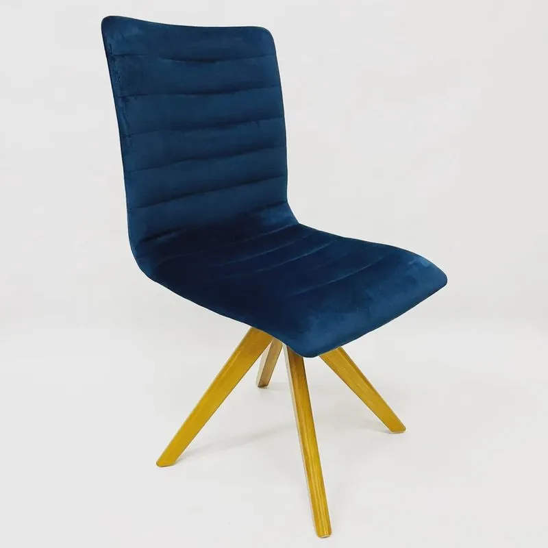 Cadeira para Jantar modelo Jaque Gomada Veludo Azul Marinho base madeira giratória