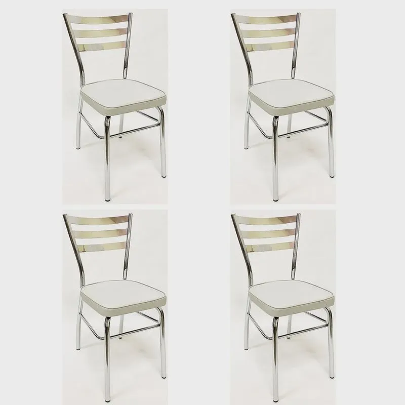 Cadeira de Cozinha com reforço cromada assento grosso cinza prata Confortável Kit 4 Peças