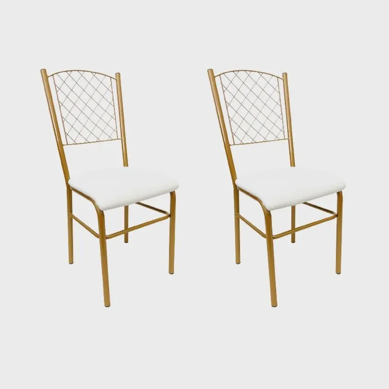 2 Cadeiras para Cozinha reforçada cor Dourado Fosco assento branco encosto de grade