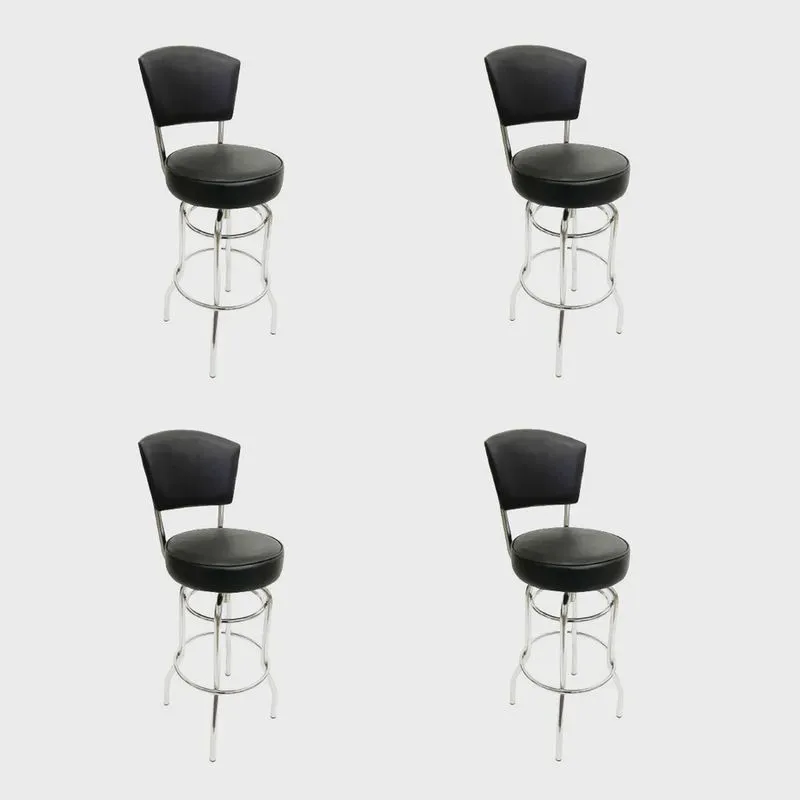 Kit 4 Banquetas Bar cromada Bancada Média Altura 65cm Giratória Encosto estofado Assento grosso preto