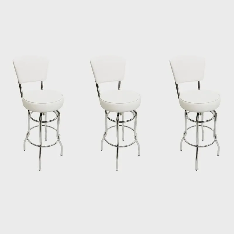 Combo 3 Banquetas Bar cromada Bancada Média Altura 65cm Giratória Encosto estofado Assento grosso branco