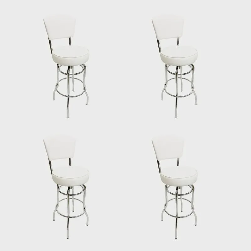 Combo 4 Banquetas Bar cromada Bancada Média Altura 65cm Giratória Encosto estofado Assento grosso branco