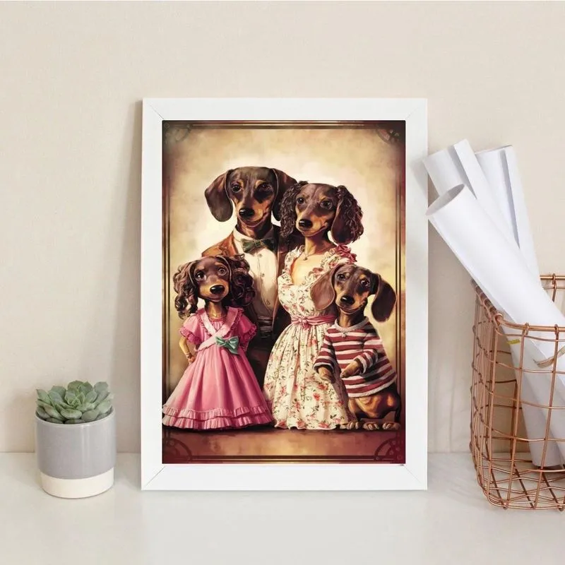 Quadro Dachshund Family 33X24Cm - Com Vidro