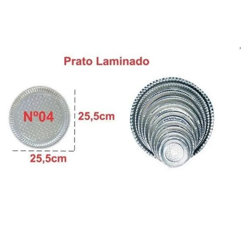 Prato Papelão Redonda Laminado Prata Nº04 (25,5cm) C/100 Des