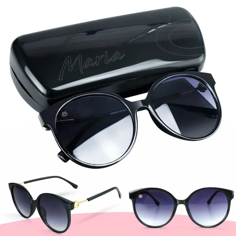 Oculos sol vintage feminino redondo preto proteção uv + case estiloso moda original exclusivo