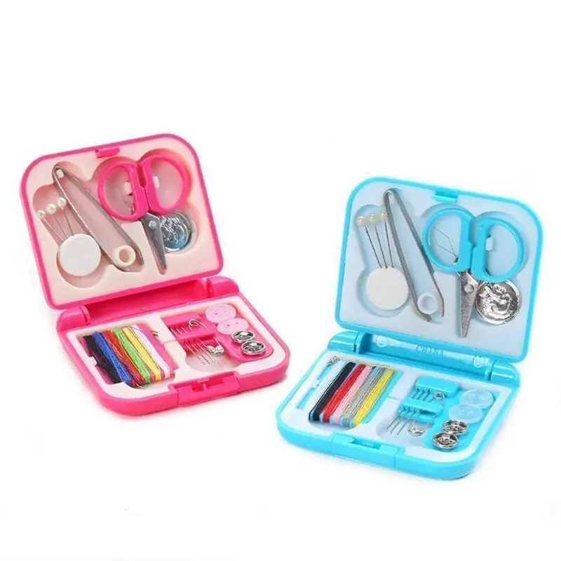 Mini Kit De Costura De Viagem Bolso Rosa Com 21 Peças