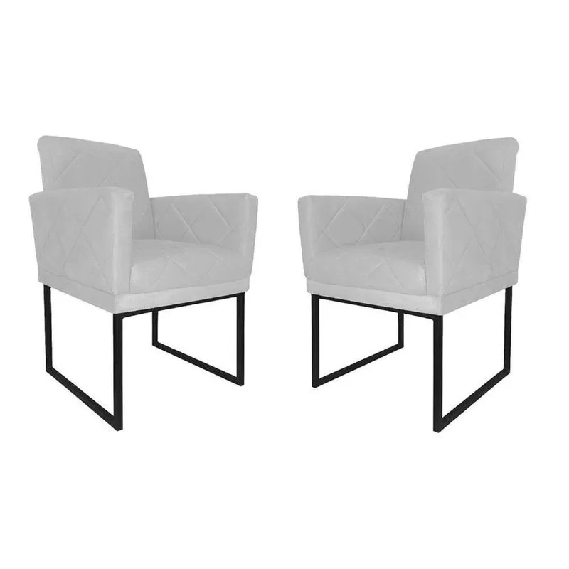 Kit 02 Poltrona Decorativa Recepção Klara Base Preta Suede branco
