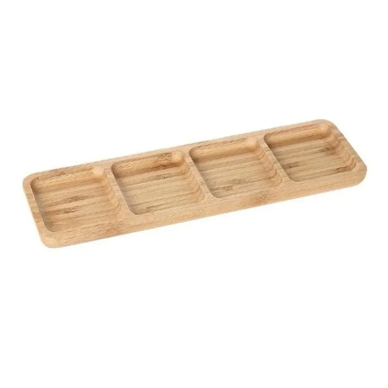Petisqueira Bambu Retangular 4 Divisórias Utensilio 33 X 10
