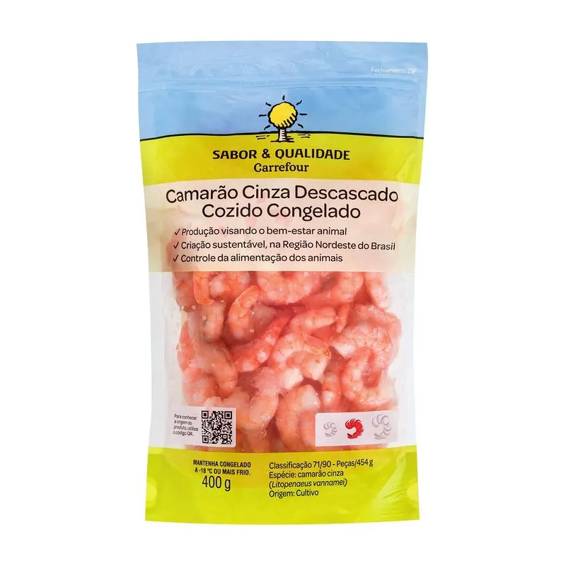 Camarão Cinza Pré-Cozido e Descascado Inteiro Congelado Carrefour 400g