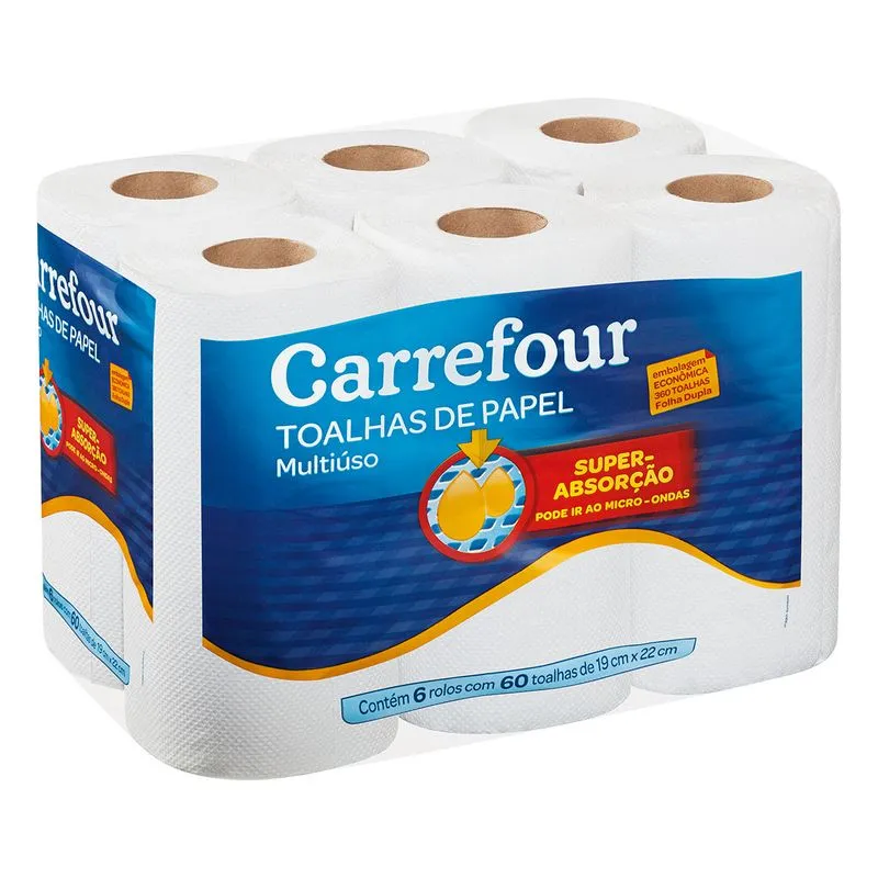Papel Toalha Branco Carrefour com 6 Unidades