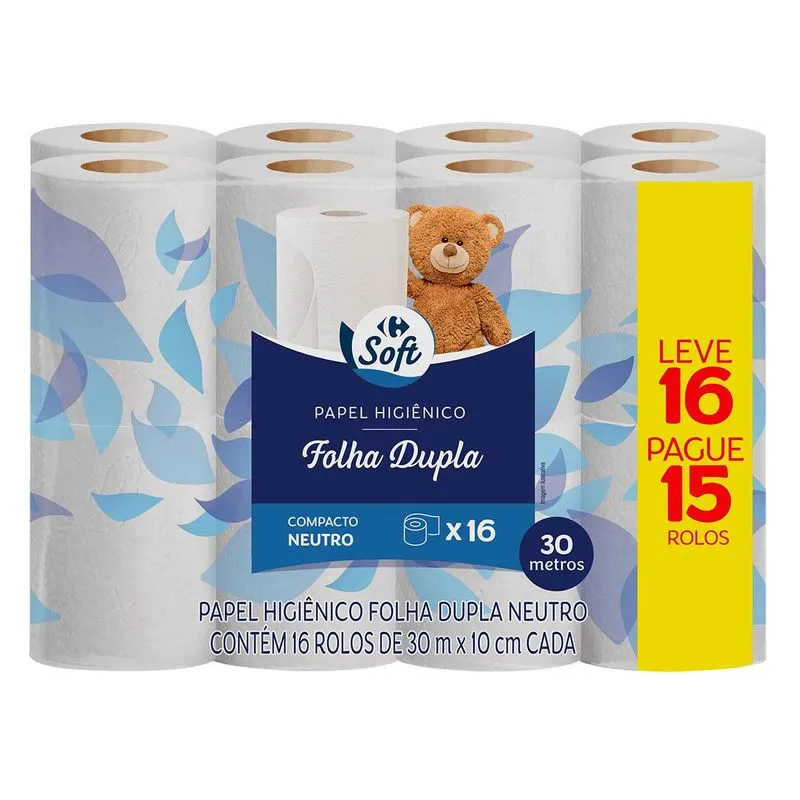 Papel Higiênico Folha Dupla 30 Metros Carrefour Leve 16 e Pague 15