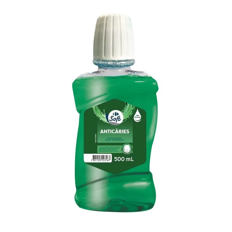 Enxaguatório Bucal Antisséptico Bucal Anticáries Carrefour Soft sem Álcool 500 ml