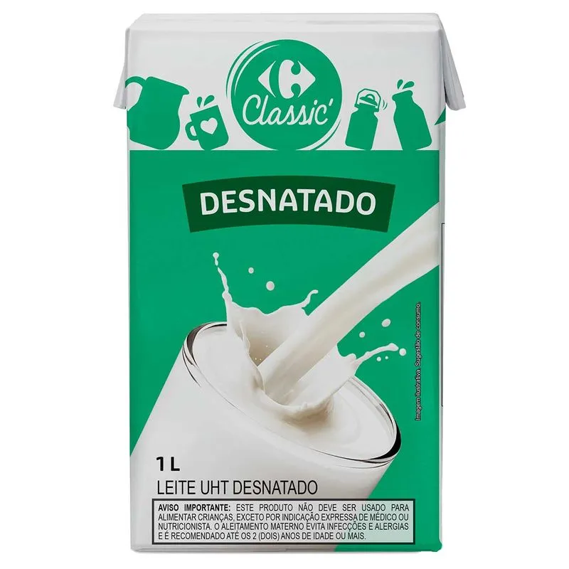 Leite UHT Desnatado Carrefour Classic 1L