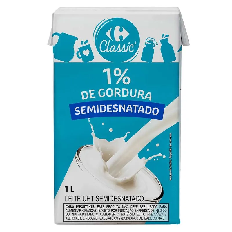 Leite UHT Semi Desnatado Carrefour Classic 1L