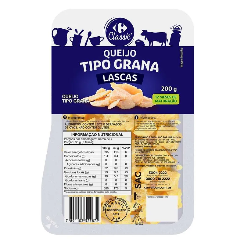 Queijo Tipo Grana Em Lascas Carrefour Classic 200g