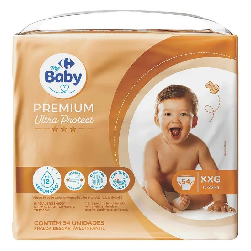 Fralda Infantil Tradicional Carrefour My Baby Hiper XXG 54 Unidades