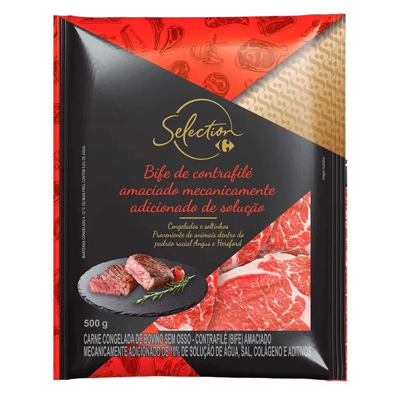 Bife Contrafile Bovina Congelado IGF Carrefour Selection 500g