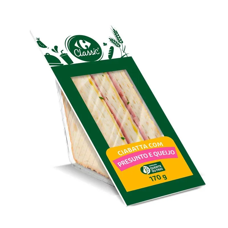 Sanduiche Ciabatta Presunto E Queijo Carrefour Classic 170g