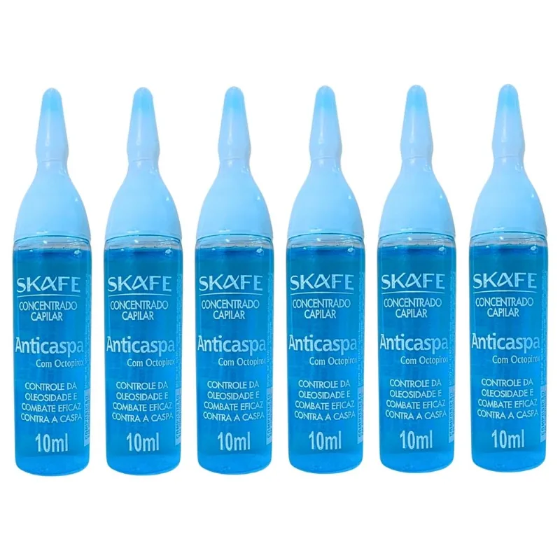 Kit 6 Ampolas Concentrado Capilar Anticaspa Skafe Com Octopirox 10ml Cada