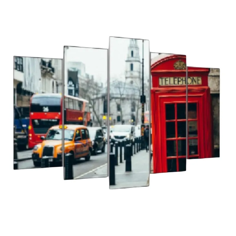 Quadro Decorativo Mosaico 5 Peças Mod149 Telefone Londres