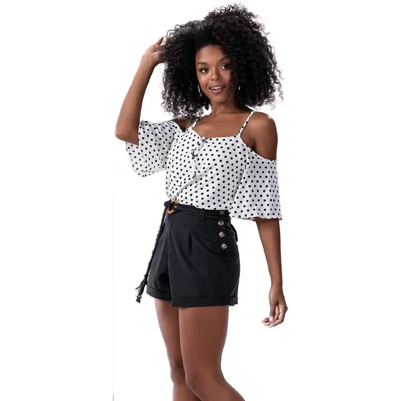 Bermuda Feminina Linho Preta