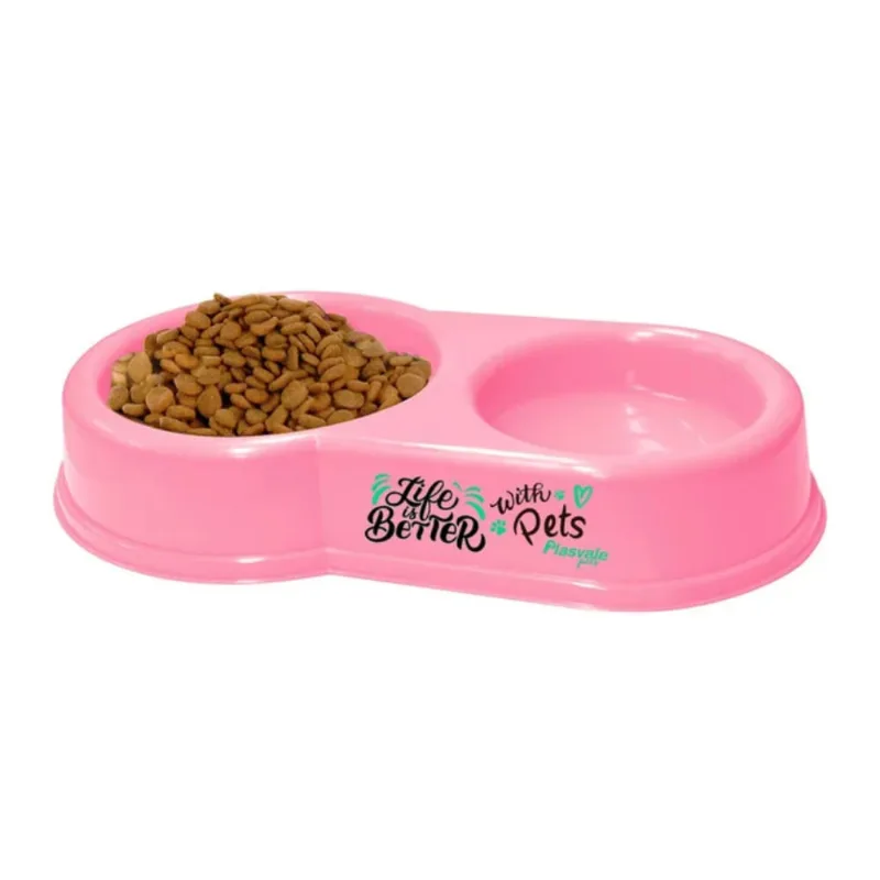 Comedouro Duplo 0,8 l Cor Rosa Plasvale