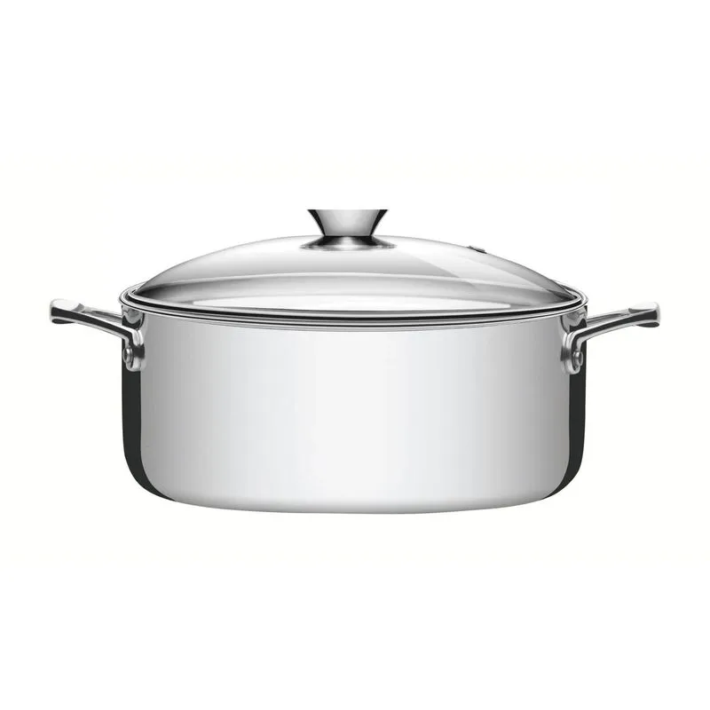 Panela Caçarola Tramontina Grano 24cm 4,7l Aço Inox Auto-brilho Com Corpo Triplo E Tampa De Vidro Tramontina