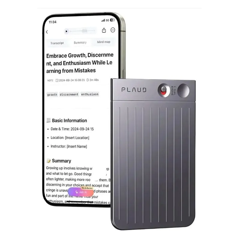 Gravador De Voz Plaud Note 64gb Com Ia - Transcrição Em 112 Idiomas - Grava Reuniões E Chamadas - Bateria 30 Horas
