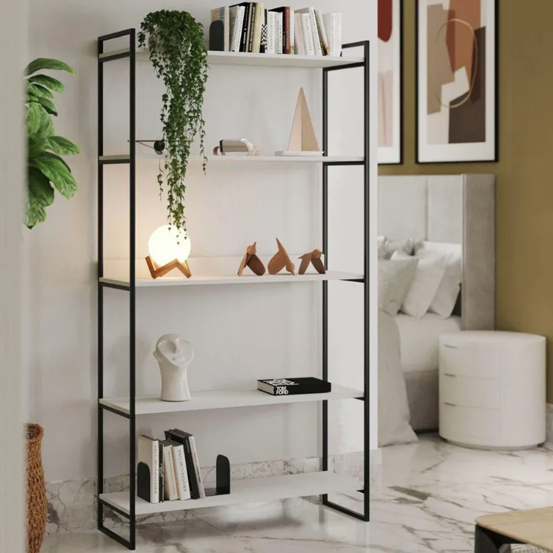 Estante Alta Guaecá 180x95 Industrial Para Livros E Decor Em Sala Ou Escritório - Preto-branco